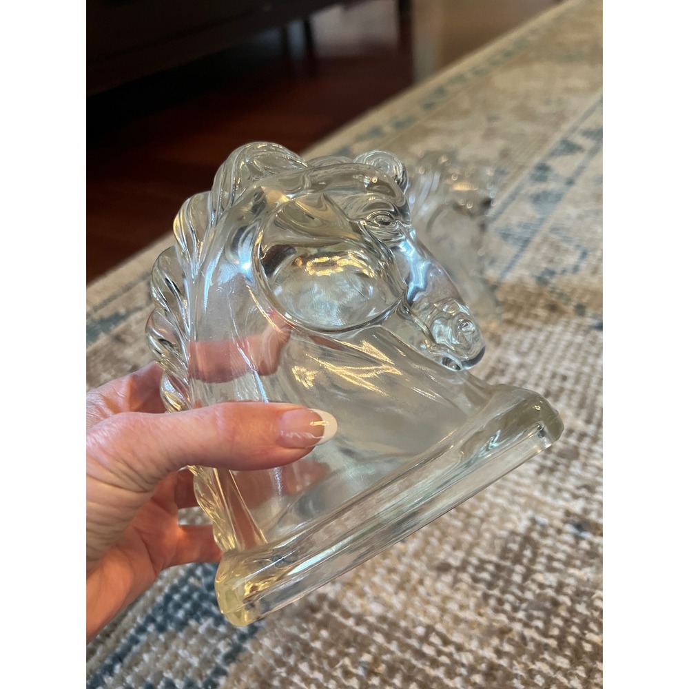 Vintage Horse Head Bookends MCM Ralph Polo Love Equestrian Heavy Glass Decor